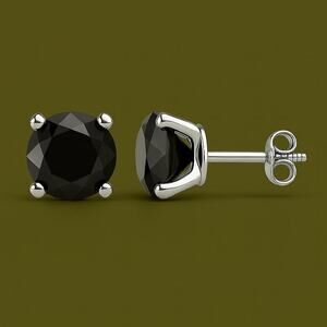 1ct Black Diamond Stud Earrings | 14K Solid White Gold